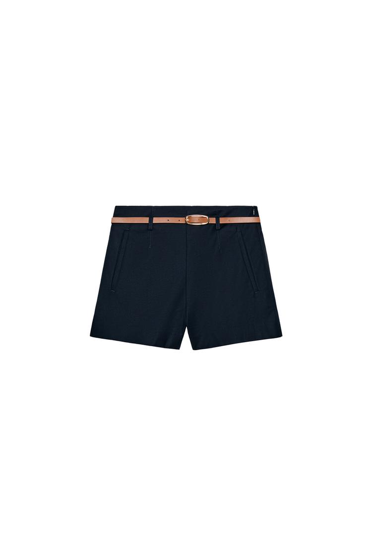 PANTALONES CORTOS BERMUDA DE CINTURA SUBIDA CON CINTURÓN